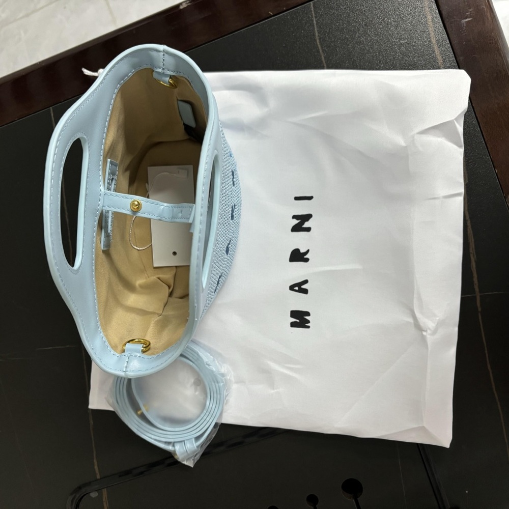 Marni Light Blue Woven Shoulder Bag - Picture 3 of 6